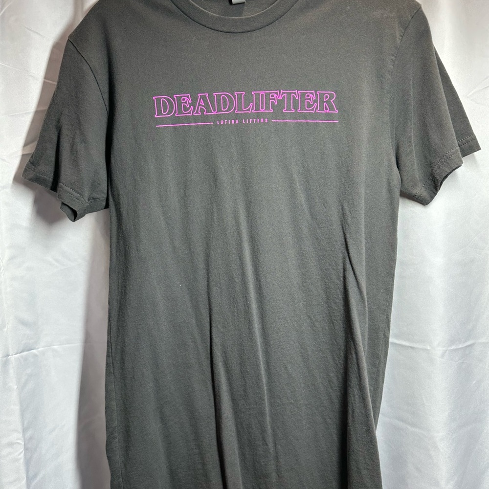 Latina Lifter Next Level Apparel Black Tee with Pink "DEADLIFTER" Chest Print